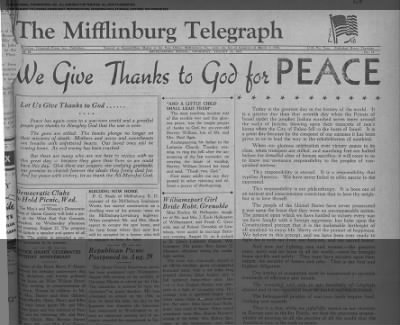 World War 2 newspaper headline announcing the surrender of Japan